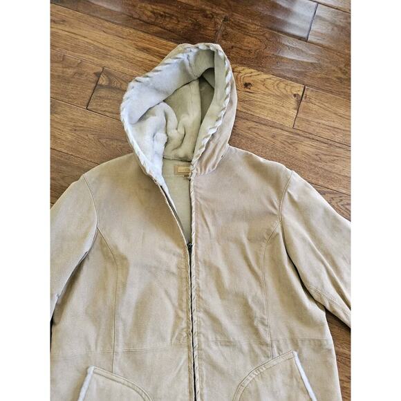 Wilsons Leather Jacket Coat Womens 2XL Brown Suede Faux Fur Trim Hooded - Picture 5 of 14